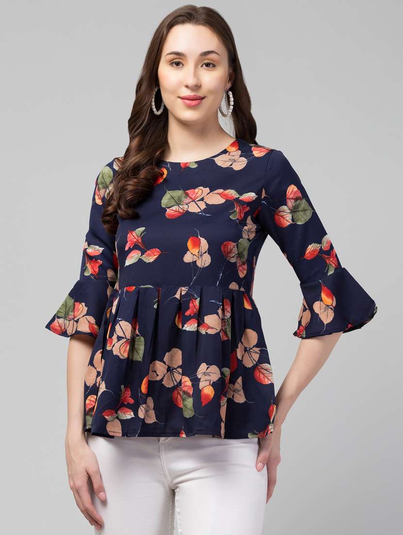 women round neck floral printed peplum top