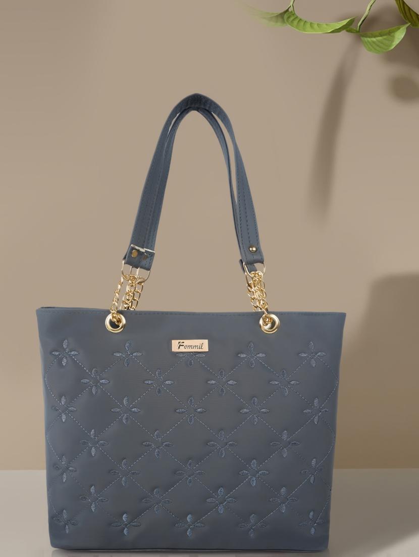 grey embroidered regular handbag