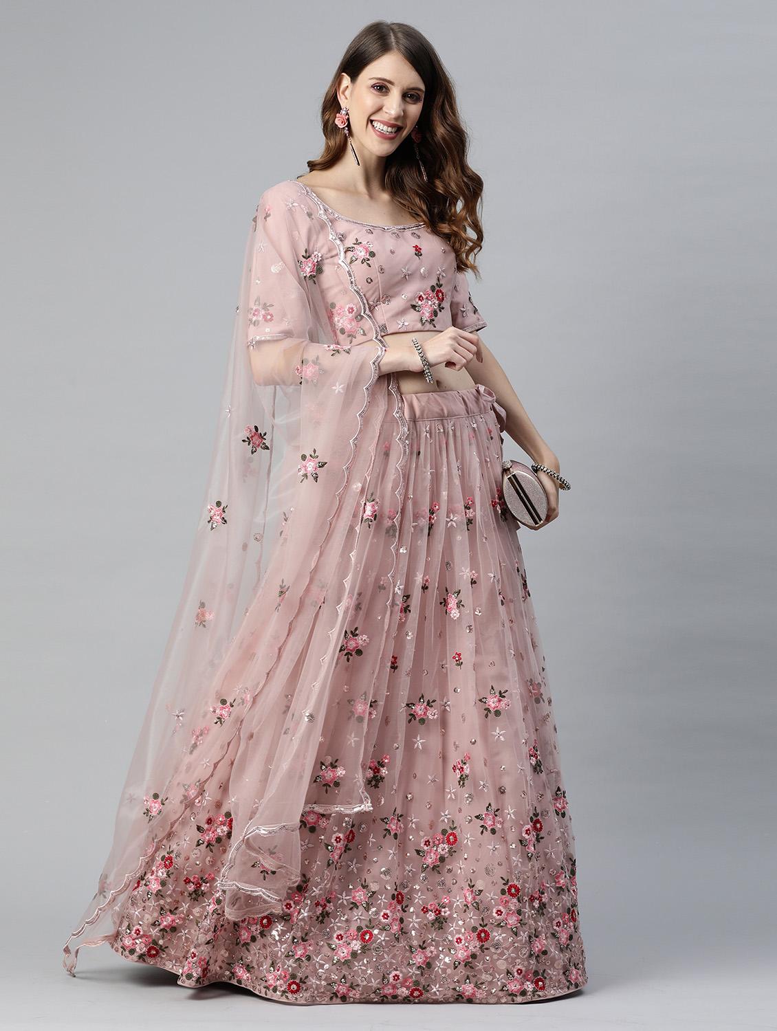 pink embroidered flared lehenga