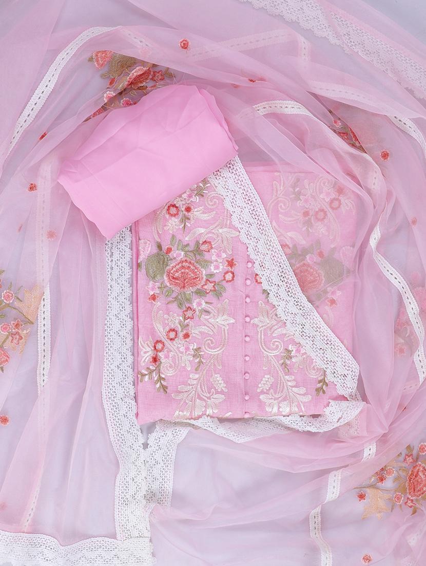 women pink embroidered unstitched suits