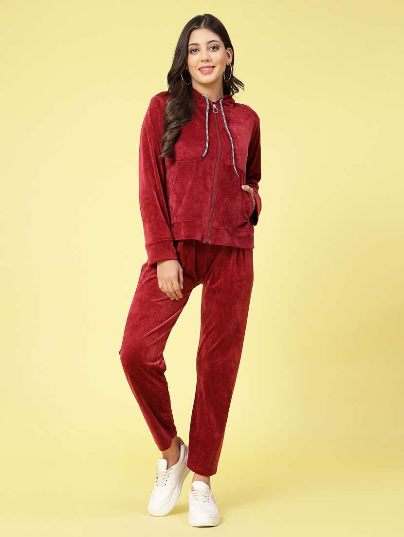 women red velvet top and trouser co-ord set
