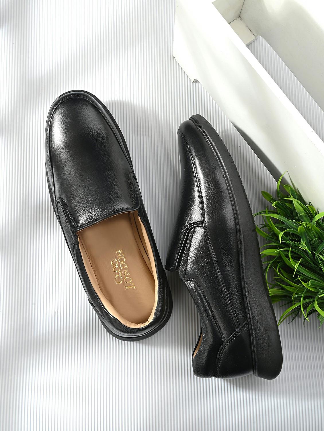 men solid black formal slip on