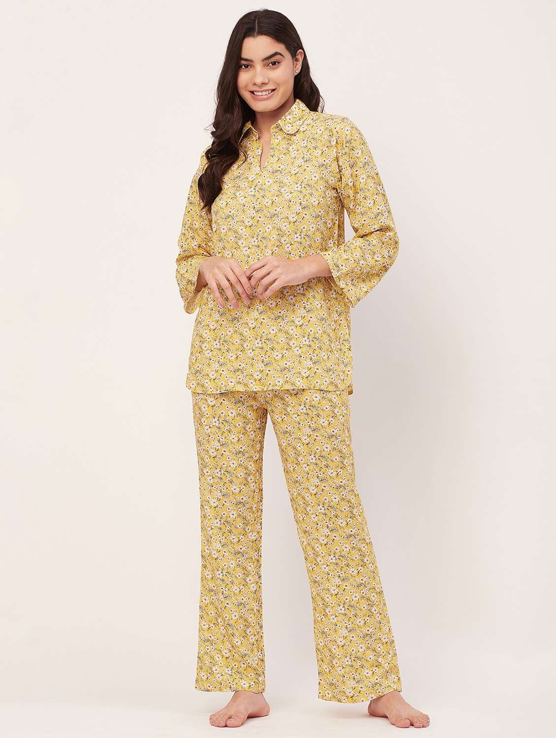 yellow floral print pyjama nightwear set