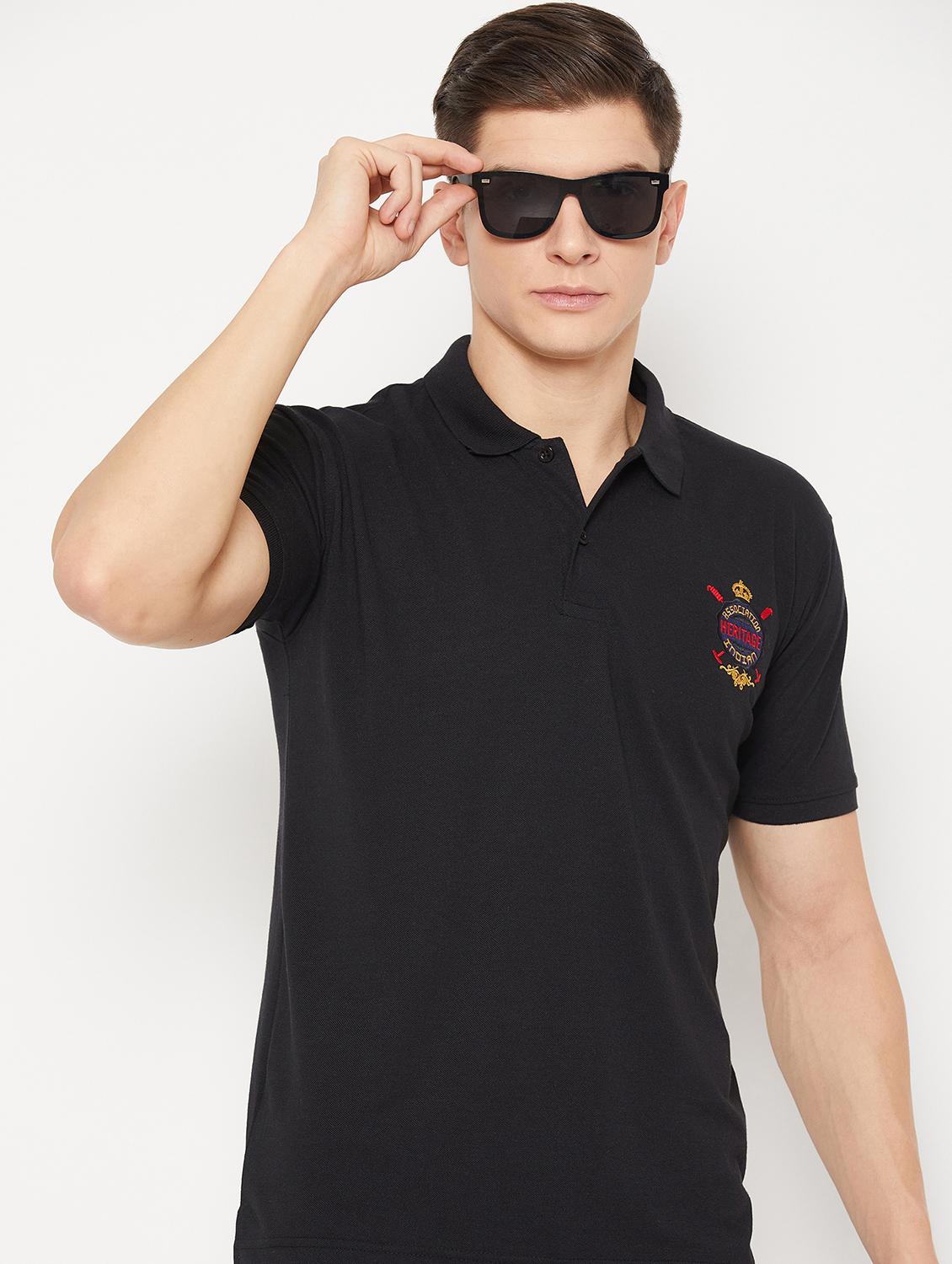men black slim fit solid polo t-shirt