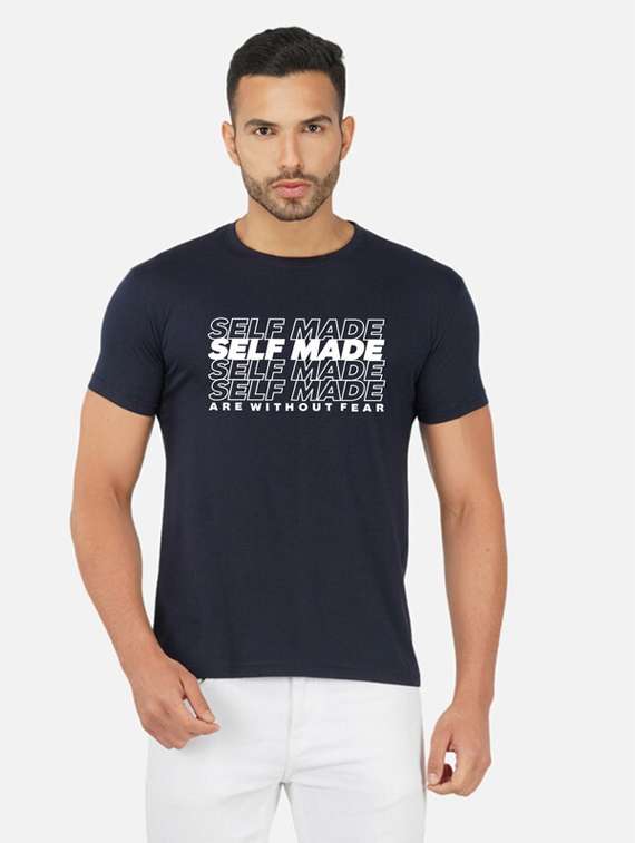 navy blue typography chest print t-shirt