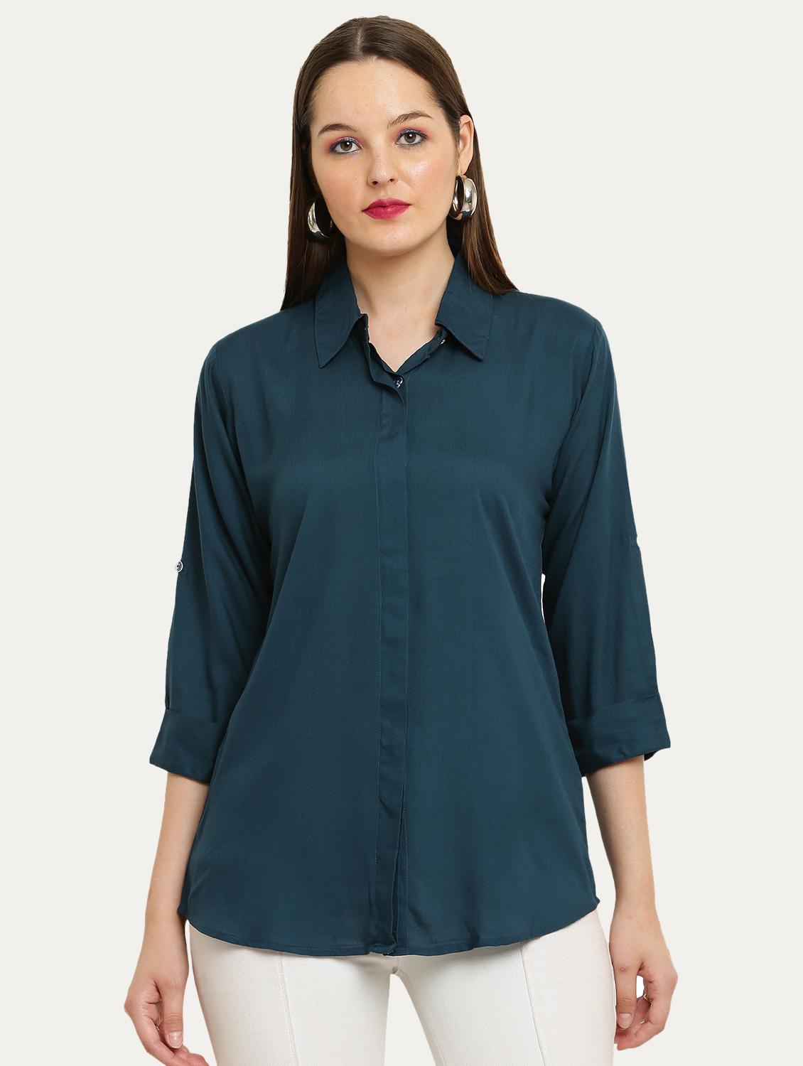 teal rayon regular shirt