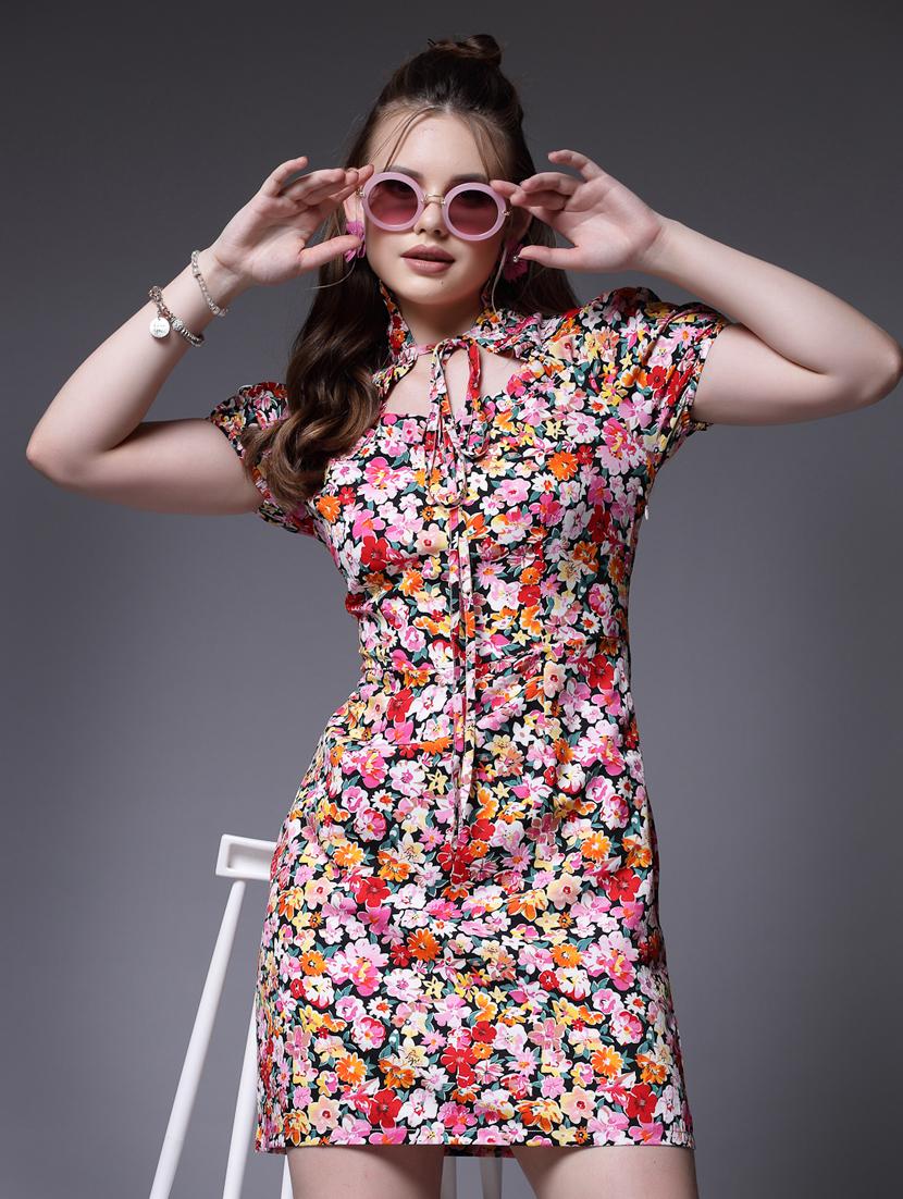 multi colored polyester bodycon dress