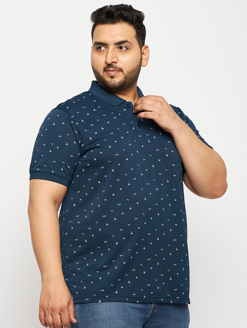men teal blue printed plus size polo t-shirt