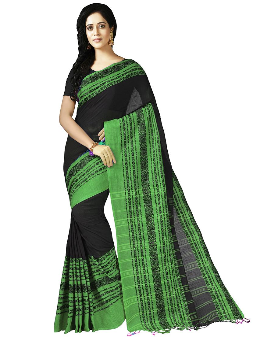 women black self design handloom saree with blouse