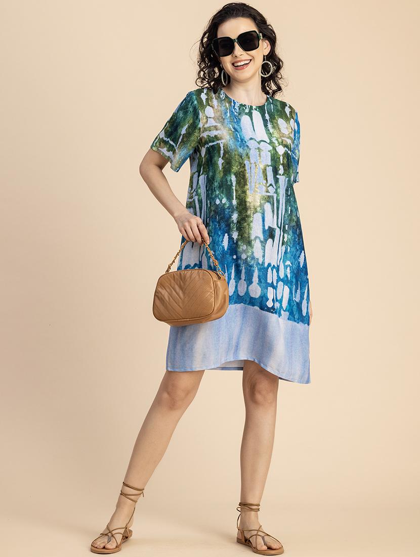 women printed hort sleeves a-line dress