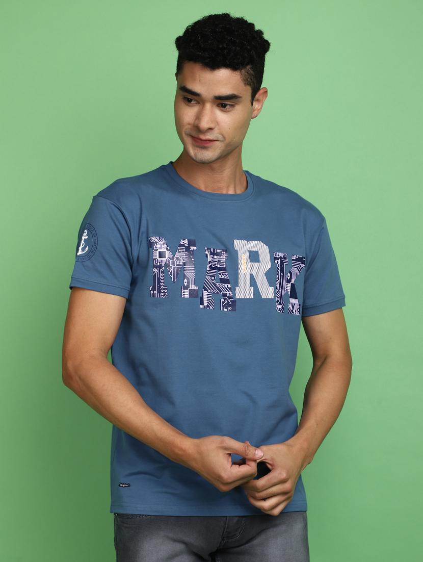 men round neck chest print t-shirt