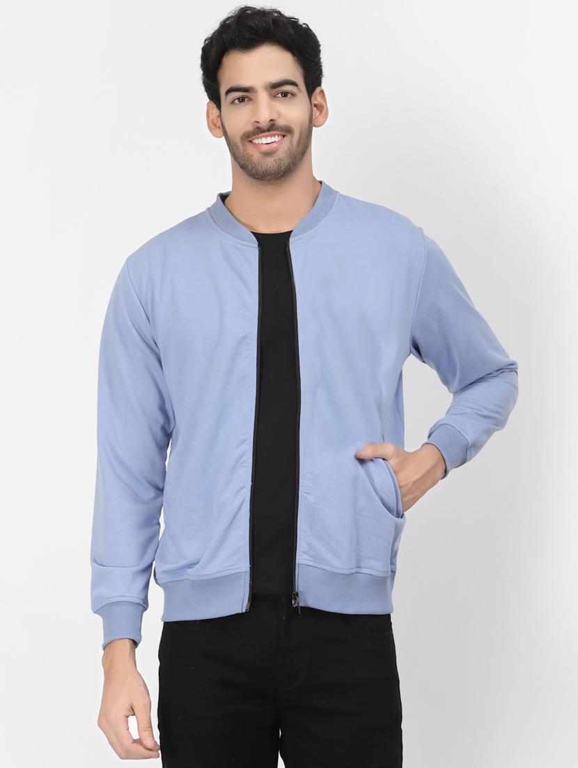 blue cotton blend casual jacket