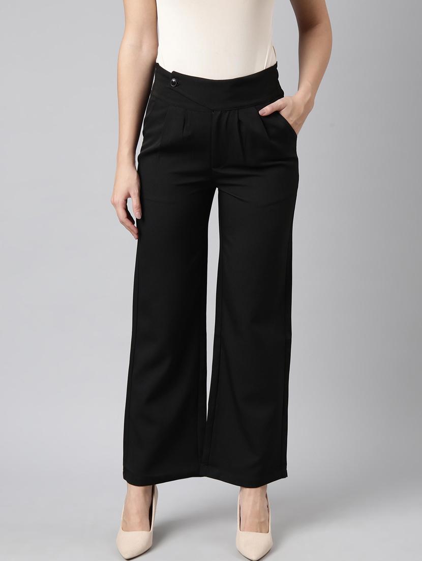 black cotton blend pleated trousers