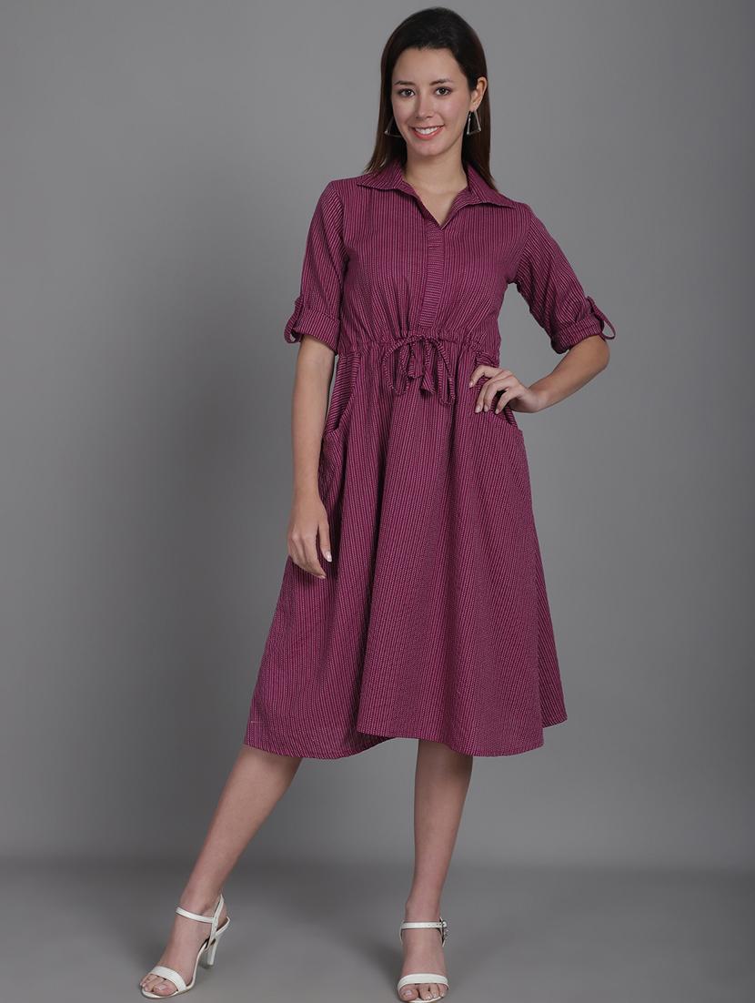 women short sleeve stripes a-line dress
