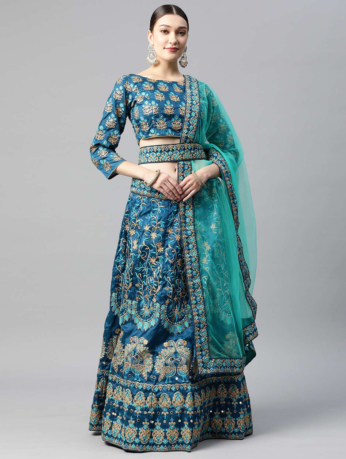 women blue semi-stitched lehenga choli with dupatta