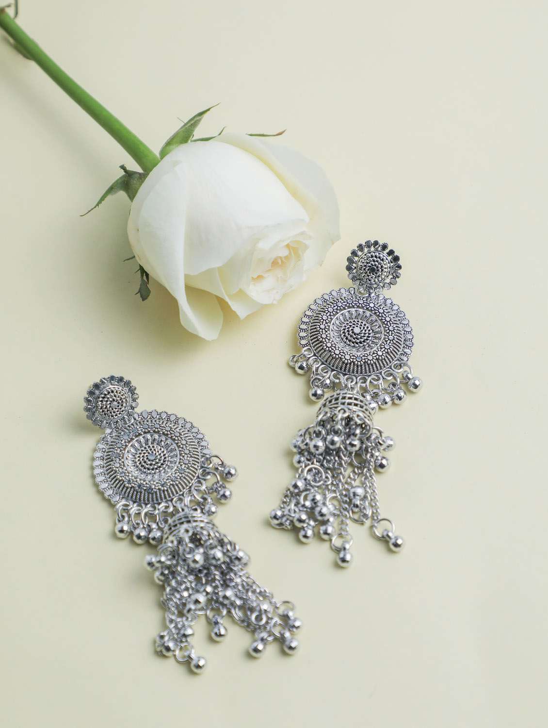 silver plated oxidised ghungharoo jhumka earrings