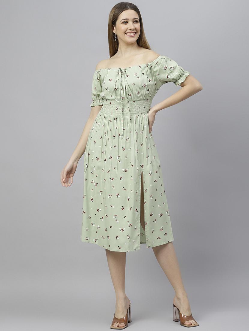green floral printed detailed dress