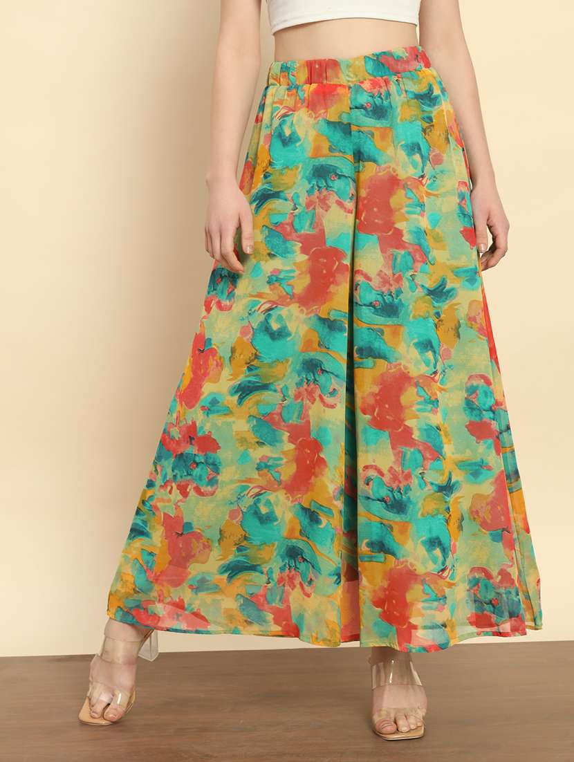 women multi colored flared palazzo