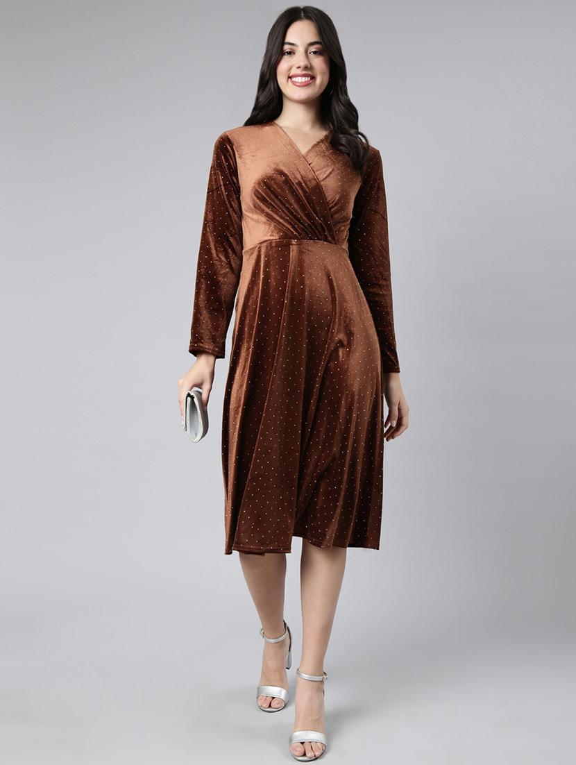 women v neck a-line dress