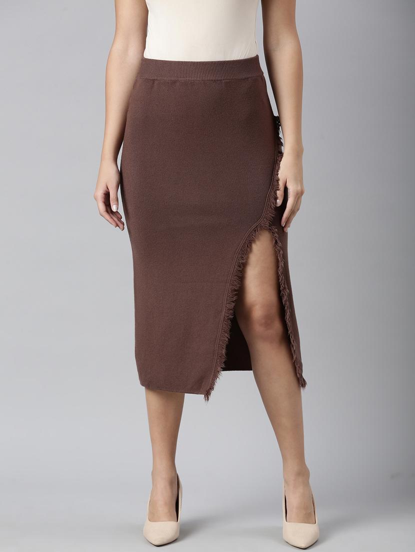 women mid-rise solid pencil skirt