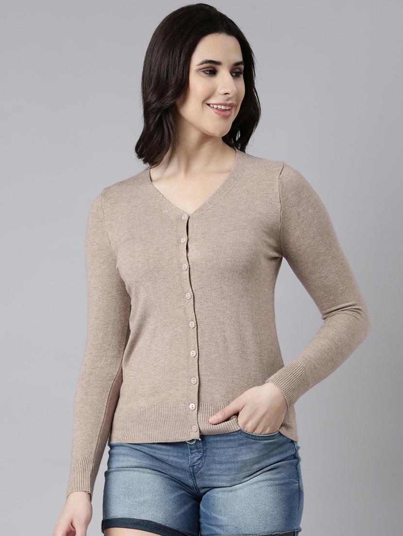women solid acrylic cardigan