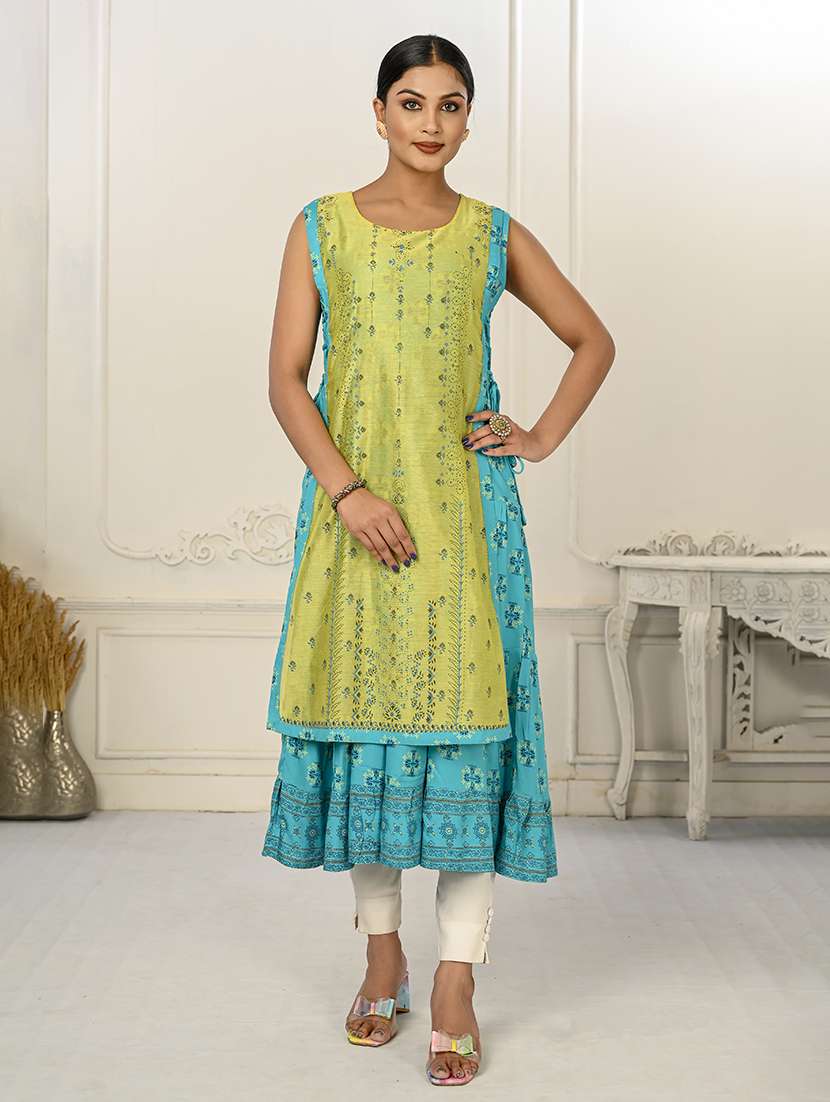 women round neck sleeveless layered kurta