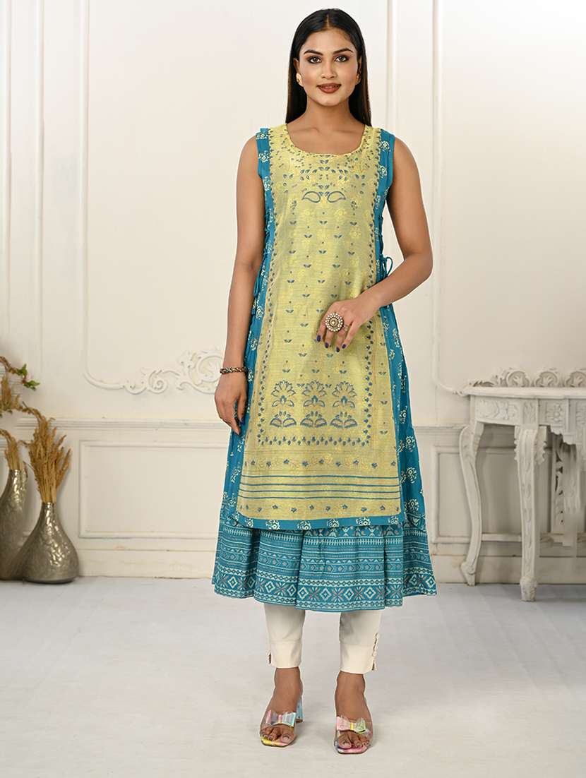 women round neck sleeveless layered kurta