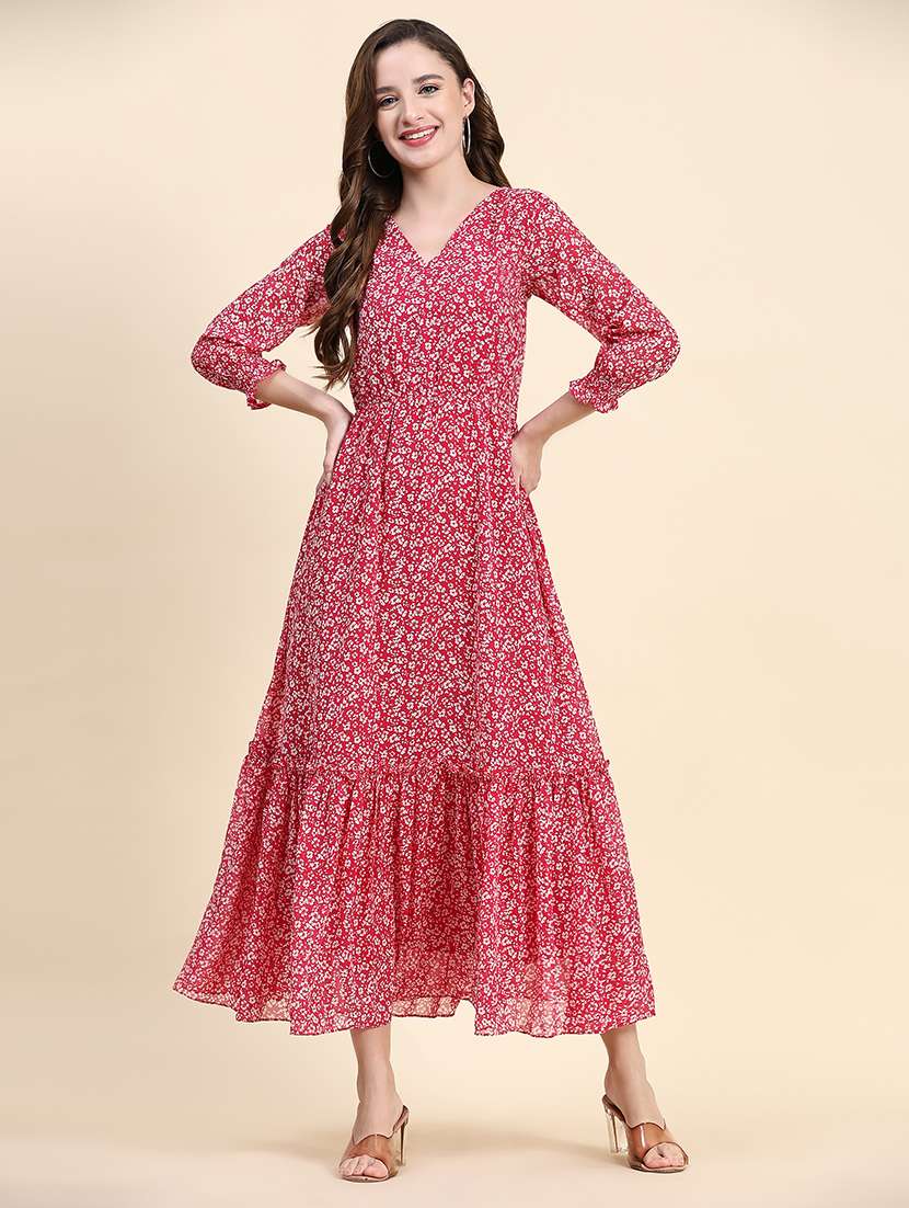 pink georgette tiered dress