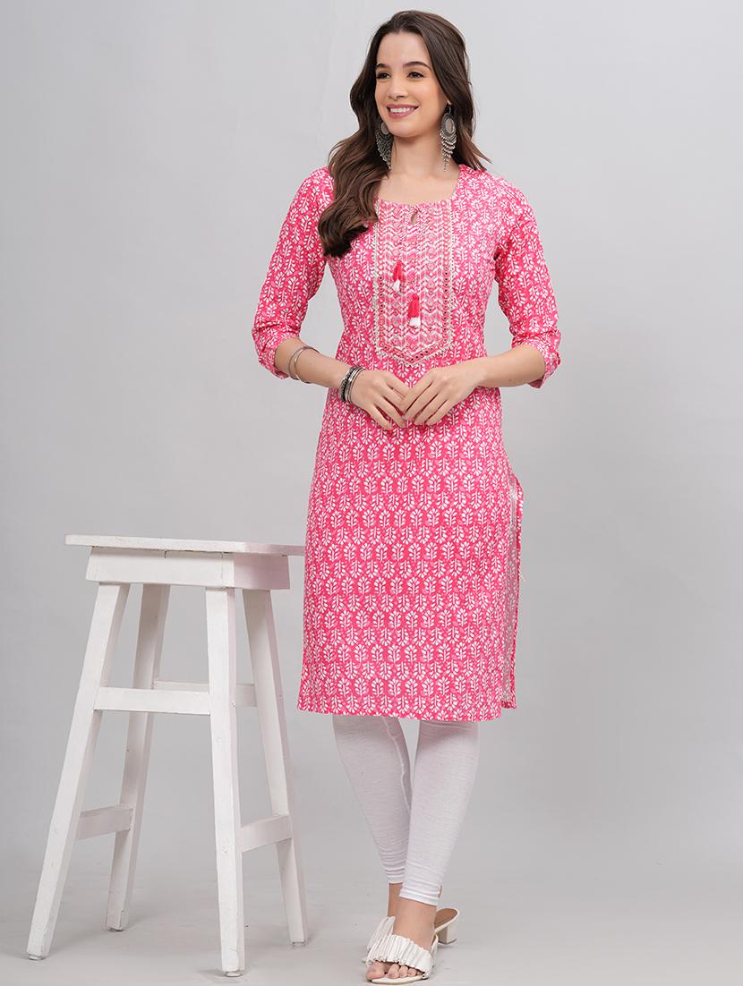 women three quarter sleeve straight kurta