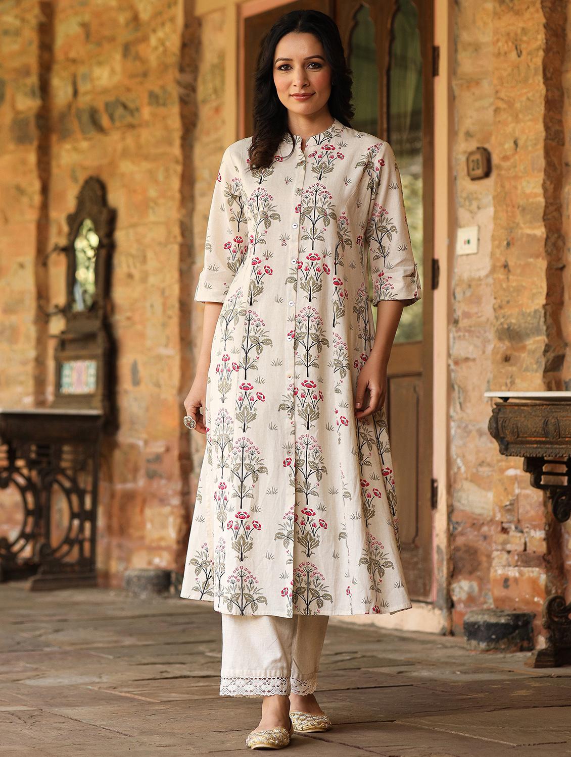women three quarter sleeve a-line kurta