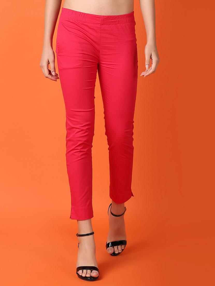 women fuchsia pink cotton cigarette pants