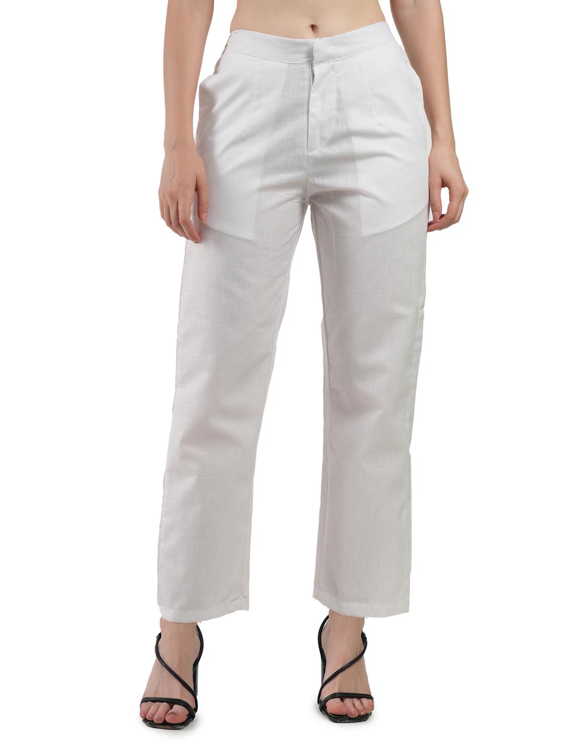 women solid high rise tailored pant