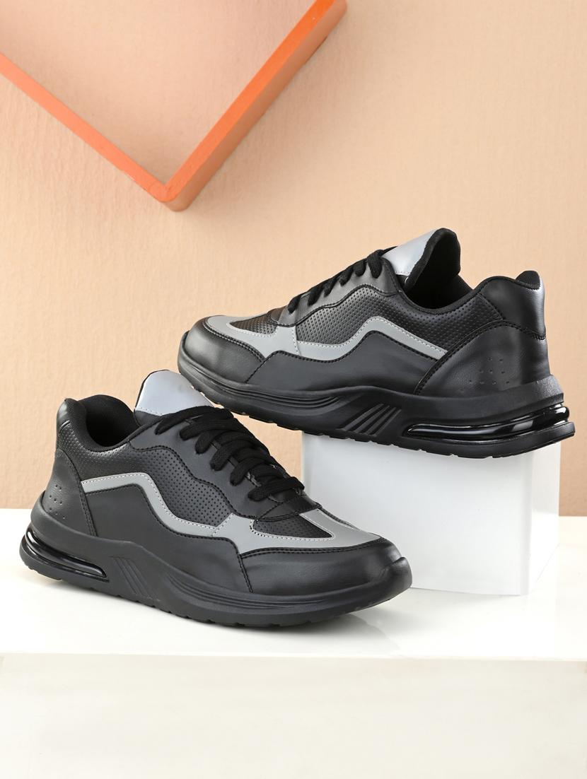 black leatherette lace up sneakers