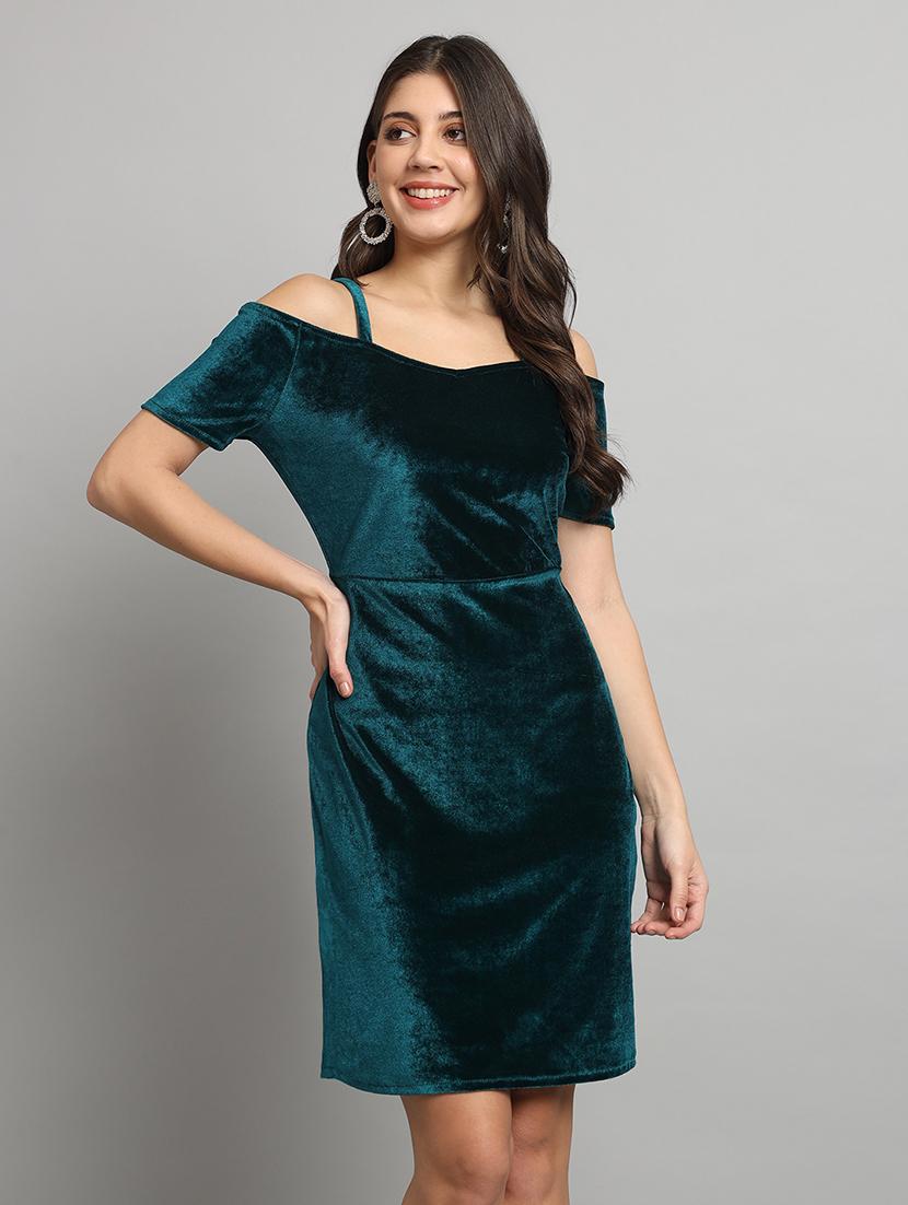 women green velvet bodycon dress