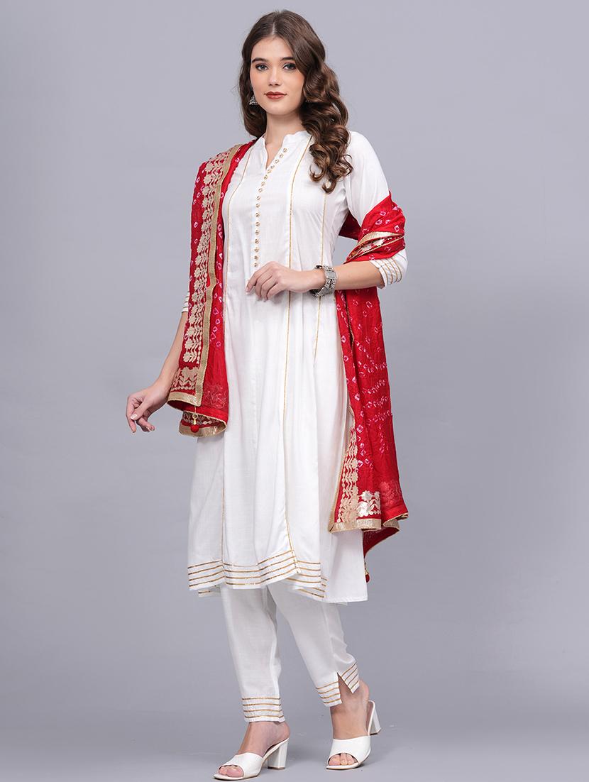 women three quarter sleeve kurta pant with dupatta set