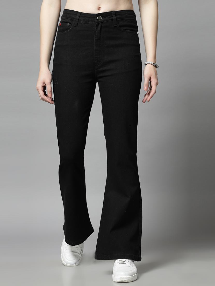black cotton blend bootcut jeans