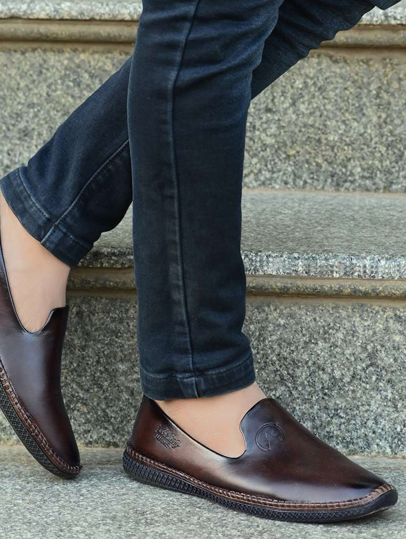 brown leatherette slip on loafers