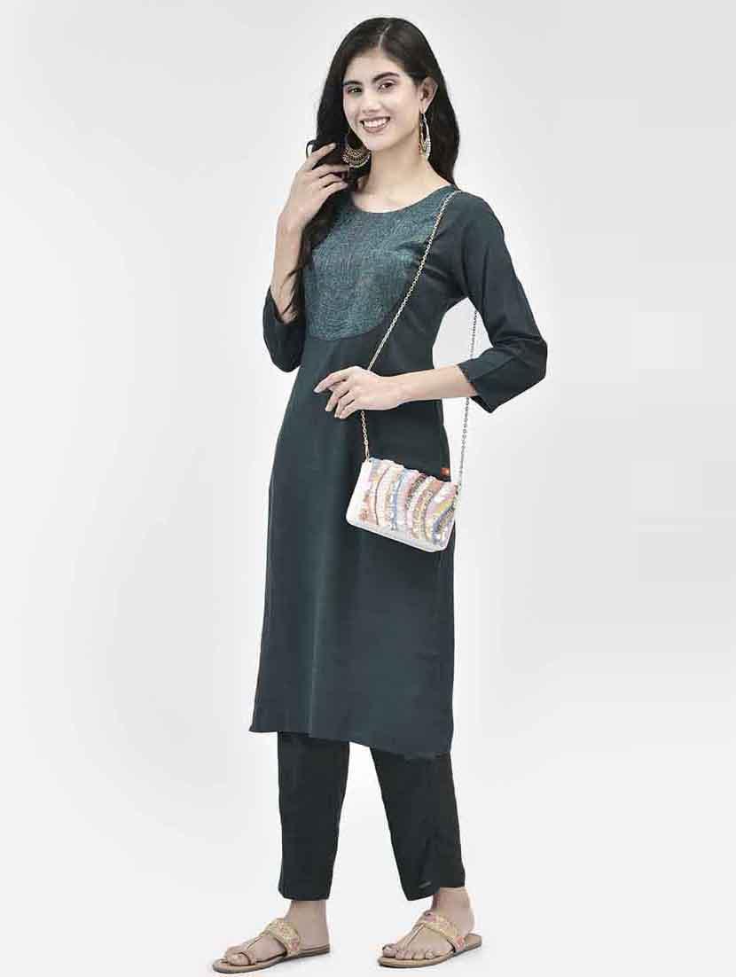 women three quarter sleeve straight kurta