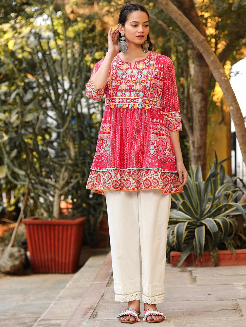 women pink cotton peplum tunic