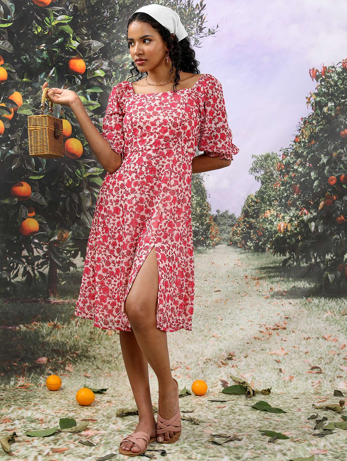 multicolored floral printed fit & flare dress