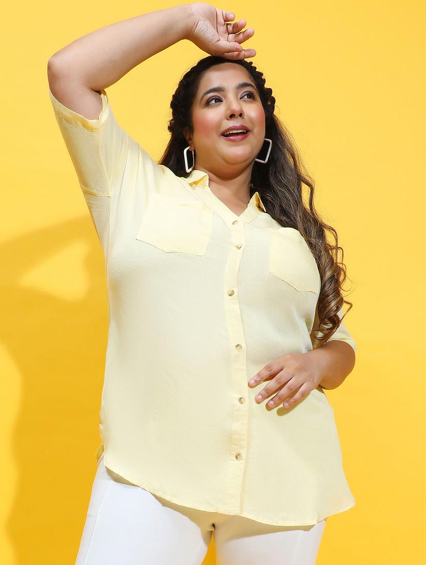 women yellow solids plus size shirt