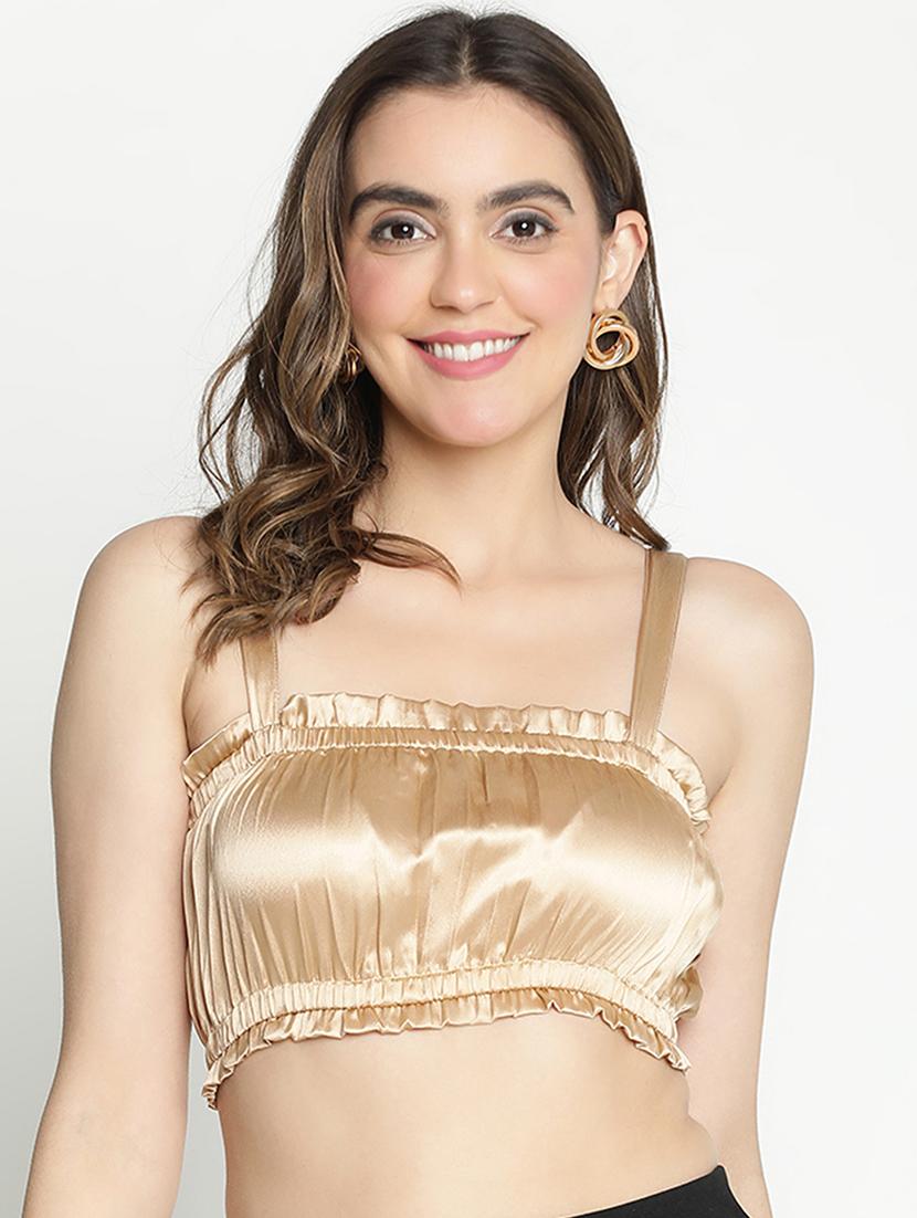 women gold polyester crop top