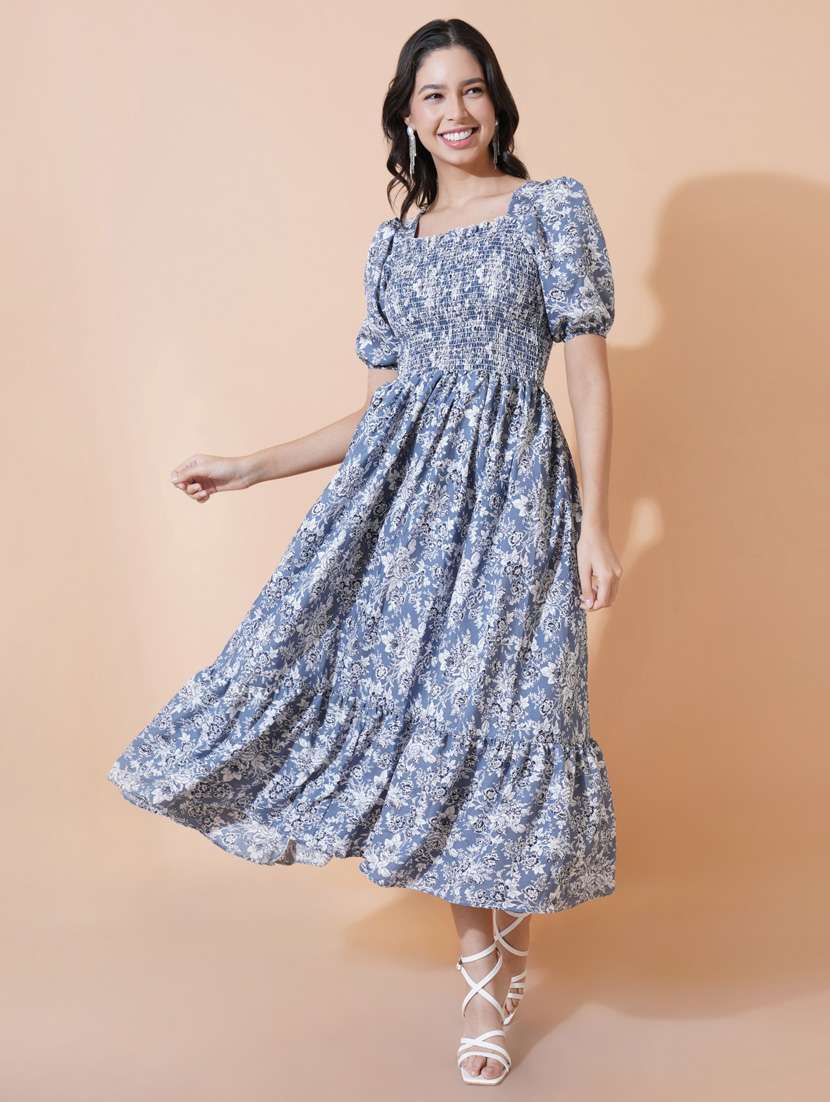 women blue polyseter fit & flare dress