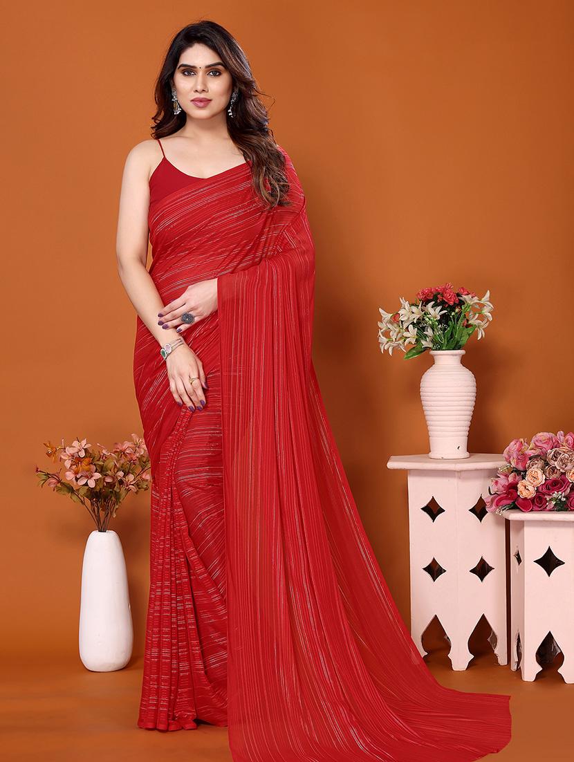 women striped casual wear saree with blouse