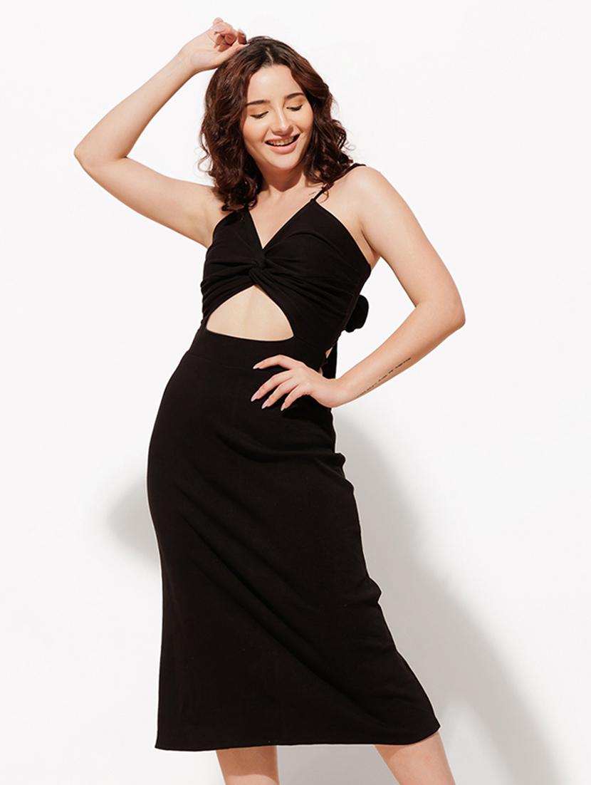 women black solid bodycon dress