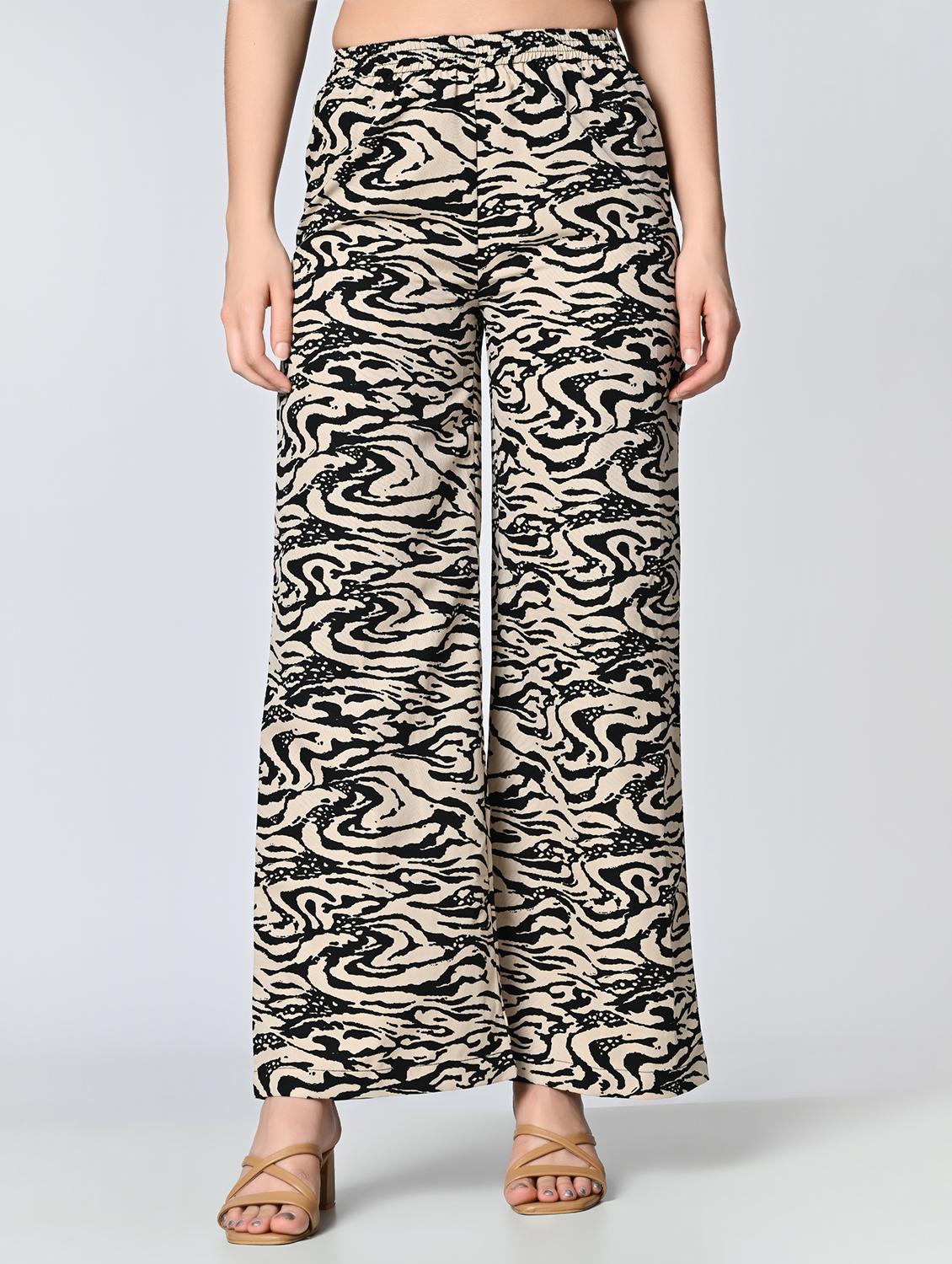 women beige printed crepe palazzo