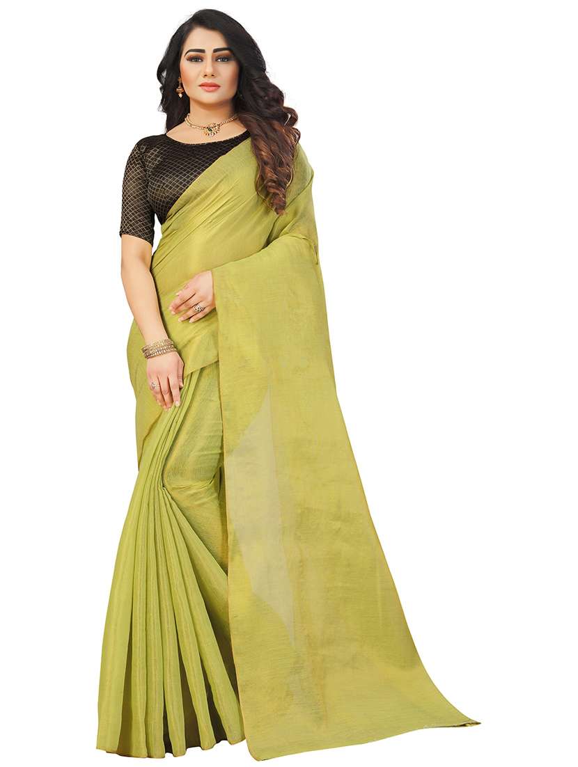 women olive solid plain saree