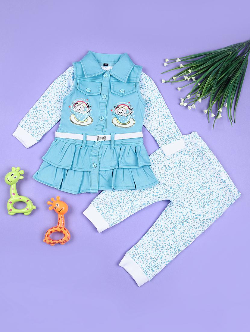 girls printed cotton twin set