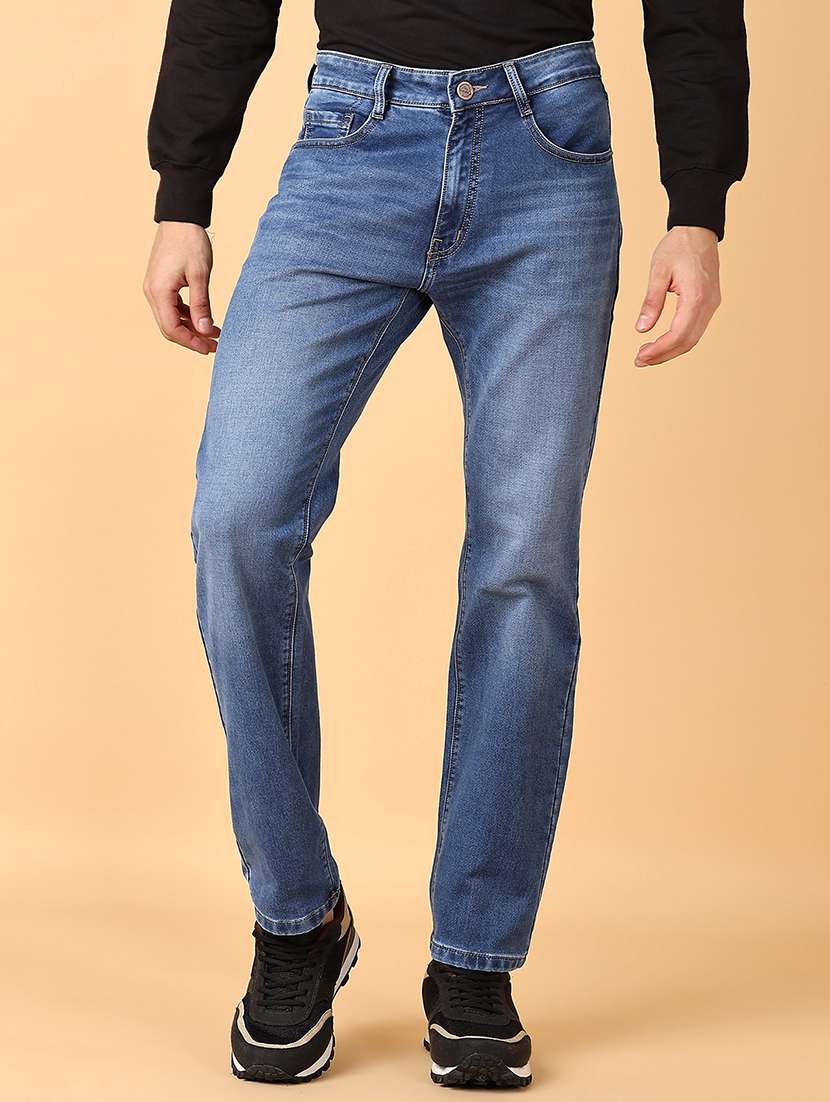 men mid rise plain jeans
