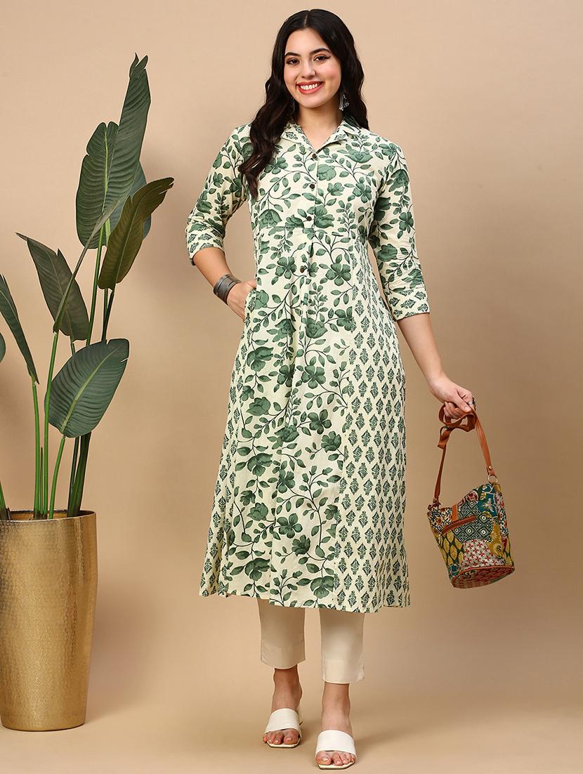women floral printed collared a-line dress